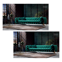 Sofá Seccional Chesterfield de Cuero Moderno Berfa en Oferta, Respaldo Acolchado, Brazos Enrollados, Modular, para Sala de Estar, Acabado Metálico