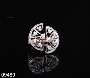 แหวนแต่งงานเกล็ดหิมะประดับเพชรทรงกลมสีทอง18K สำหรับผู้หญิงได้รับการรับรองจากร้าน IGI - Product Image 2