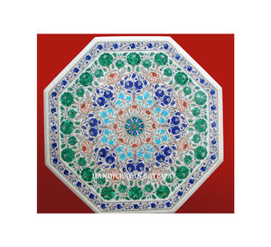 Style occidental unique et marbre blanc d'aspect attrayant Top de table basse de conception de fleurs incrustées avec dessus fait à la main - Product Image 1