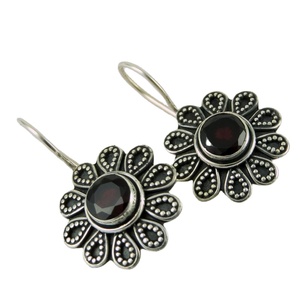 New Brand Jewelry !! Flower Shape Red <b>Garnet</b> 925 Sterling Silver <b>Earrings</b> 925 Silver Gemstone <b>Earring</b> Silver Jewelry Wholesaler - Product Image 1