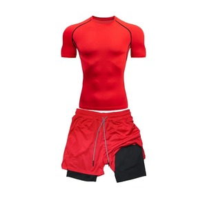 Traje ajustado de compresión para hombre, pantalones cortos de doble capa de manga corta de secado rápido, traje deportivo informal de verano - Product Image 5