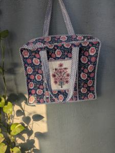 Quilted Large Sport Luxury Weekender Handmade Durable Tote <b>Bag</b> Floral Design Block Print <b>Personalised</b> Travel Gift Her Beach - Product Image 3