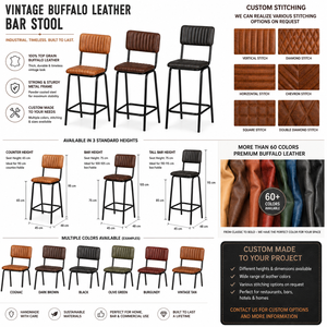 Classical Industrial Antique Genuine Leather Back Rest Bar <b>Stool</b> Metal Base Buff/Black Commercial Use Hotel Home Bar Dining - Product Image 6