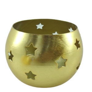 Lot de 2 pots à bougie ronds en métal de taille moyenne plaqués or pour salon et table faits à la main personnalisés - Product Image 1