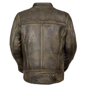 Veste en cuir pour homme, cuir de vache véritable, fermeture éclair sur le devant, vêtement d'extérieur décontracté, veste en cuir, col montant - Product Image 6