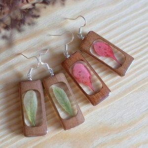 SIMPLE COMBINE DANGLES Gold Foil Black White <b>Resin</b> Heart Shape <b>Earrings</b> Square Round Geometric Wooden <b>Resin</b> Drop <b>Earrings</b> - Product Image 1