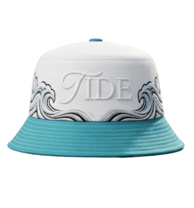 Custom Low MOQ Embroidered Denim Camouflage Striped <b>Bucket</b> <b>Hat</b> White Teal Brim Unisex Casual Beach Cap Spring Summer 6-Panel - Product Image 1