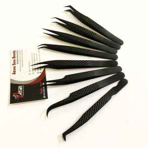 Pinzas de pestañas de agarre de diamante de acero inoxidable de alta calidad negro mate con logotipo personalizable herramienta de pestañas de volumen probada a mano - Product Image 1