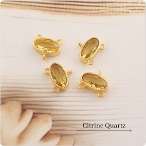 Prong set <b>charms</b> jewelry minimalist citrine quartz diy making connectors 18k gold plated three loop handmade connectors supply - Product Image 2