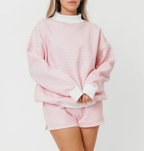 Sudadera Holgada con Cuello Redondo a Rayas Blancas y Rosas para Mujer, Tejida, Transpirable, Informal, para Otoño e Invierno, Bordada, Cómoda, 2025 - Product Image 5