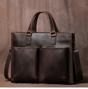 Classic Genuine Leather Laptop Messenger Crossbody Portable Korean Style Shoulder Strap Large Capacity Work Bag Zipper Closure - Product Image 1