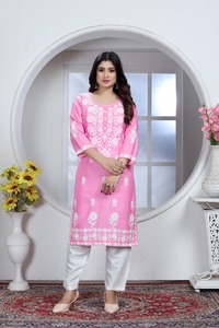 Mujeres de diseño indio Kurti con pent, bordado chikankari pesado Kurti, Kurti indio para mujeres, diseñador pakistaní Kurti pent. - Product Image 3