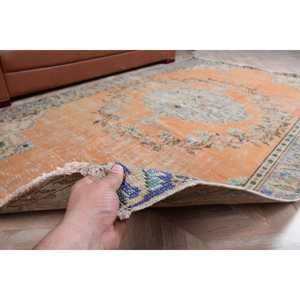 พรมวินเทจตุรกีขนาดใหญ่ 5.4x8.9 ฟุต สีส้มน้ำเงิน พรมขนสัตว์สไตล์โอเรียนทัล - Product Image 3
