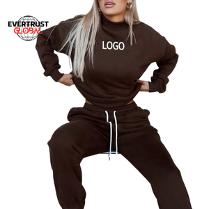 Conjunto de pantalones cortos de 2 piezas para mujer con logotipo personalizado, Sudadera con capucha informal de alta calidad, pantalones de chándal, diseño de hombros caídos, cuello levantado, estampado de cuentas - Product Image 2