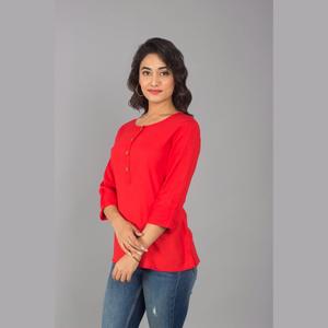Rayon <b>Red</b> Vintage <b>Crop</b> <b>Top</b> Women's Casual Neck <b>Top</b> Button Decoration Woven Fashionable <b>Top</b> for Spring Summer Autumn Size XL - Product Image 3