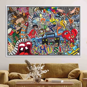 Obra de arte impresa en lienzo elegante: estilo bohemio con grafitis, lienzo con marco blanco - Product Image 1