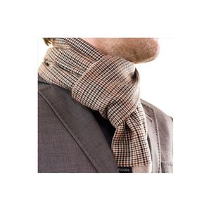 Beige <b>Brown</b> Houndstooth Pattern <b>Wool</b> Double Sided Unisex One Size Shawl Scarf - Product Image 2