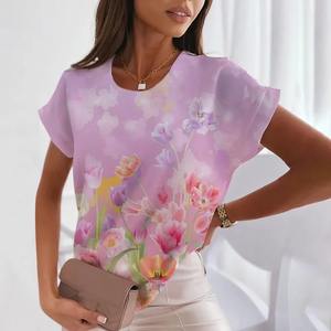 Camiseta informal de manga larga con patrón de flores para mujer, tela de rizo con gráfico personalizado, estampado de moda de verano transpirable de secado rápido - Product Image 5