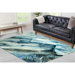 Alfombra con Diseño de Montaña Abstracta, Alfombra Impresa, Decoración Moderna con Toques Verdes, Alfombra Suave con Pelo - Product Image 2