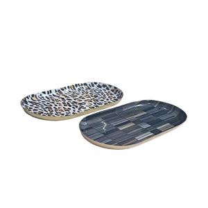 Bandeja decorativa de Navidad de forma ovalada sin asas, plato de servicio, Decoración de mesa diaria, bandeja rodante de aluminio hecha a mano - Product Image 1