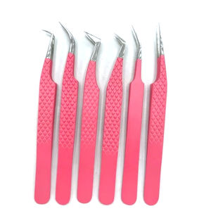 Pince à cils à pointe de fibre rose de marque privée à 90 degrés Outils en acier inoxydable avec logo personnalisé pour extensions de cils - Product Image 1