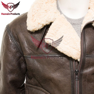 แจ็กเก็ตหนังแกะหุ้มขนแกะของผู้ชายวินเทจสีน้ำตาลปรับแต่งได้เพื่อให้ความอบอุ่นในฤดูหนาว - Product Image 3