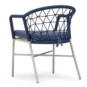 Silla de comedor nórdica moderna de marco de aluminio con cuerda tejida y cojín a prueba de Sol para un comedor contemporáneo elegante - Product Image 4