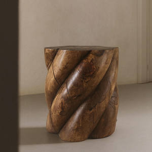 Mesa auxiliar de cuerda hecha de madera maciza de teca de alta calidad con color marrón oscuro para interior o exterior - Product Image 1