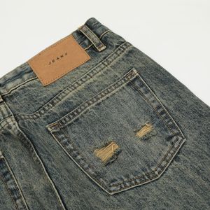 <span class=keywords><strong>Jeans</strong></span> <span class=keywords><strong>Larghi</strong></span> da Uomo Ingrosso Street Retro in Denim Grezzo Lavaggio Argilla Gialla Effetto Invecchiato Slim Flare Dritti con Patch in <span class=keywords><strong>Pelle</strong></span> Personalizzata - Product Image 4