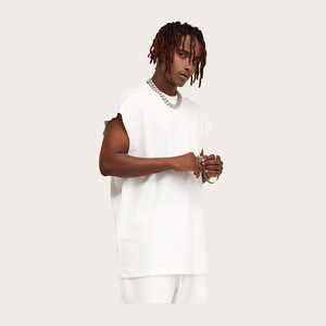 Camiseta sin mangas de punto de alta calidad para hombre, 100% algodón, 305g/m2, ropa de calle de gran tamaño, camiseta lisa para hombre - Product Image 2