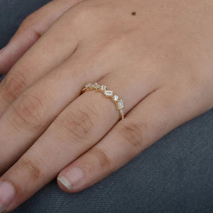 Bague de mariage en or jaune 14 carats certifiée IGI avec diamants de laboratoire taille baguette et taille ronde, anneaux de luxe pour femmes - Product Image 4