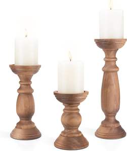 Handmade Wooden <b>Candle</b> Holders | Vintage Pillar <b>Candle</b> Stand <b>Set</b> | Rustic Home Decor - Product Image 1