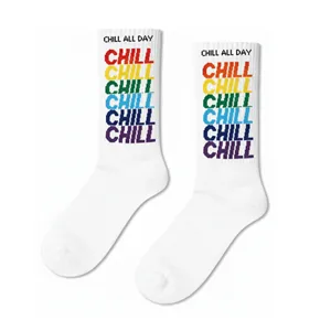 Chaussettes de tennis blanches CHILL taille unique, respirantes, en jacquard brodé, avec revers personnalisé, tricotées en spandex, pour usage quotidien en hiver - Product Image 1
