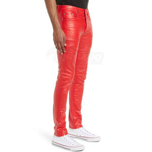 Pantalons en cuir pour hommes, fabrication en usine, vente chaude, coupe droite, légers, taille haute, braguette à boutons, respirants, haute qualité, vente en gros - Product Image 4