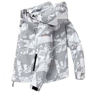 Veste coupe-vent décontractée d'hiver en duvet pour hommes Veste épaisse et unie noire avec capuche détachable Fermeture à glissière Tissé à l'extérieur - Product Image 5