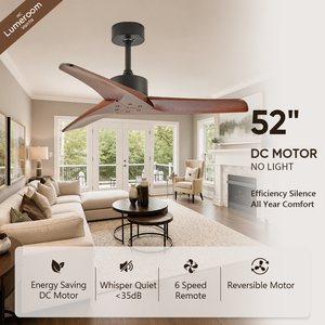 52 Inch Solid Wood Ceiling <b>Fan</b> No Light with Downrod Mount <b>Remote</b> <b>Control</b> 3 Blade Reversible DC Motor for Living Room - Product Image 1