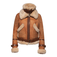 Chaqueta de Piel Genuina de Oveja Sherpa Shearling Para Hombre con Forro de Piel Sintética de Zorro Transpirable con Cremallera Tejida Estilo Aviador Tallas Grandes Cálida