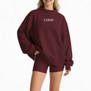 Sudadera de Algodón de Alta Calidad OEM para Mujer, Cuello Alto, Lavado Ácido, Estilo Casual, Holgada, Streetwear, con Insignia, para Invierno - Product Image 1