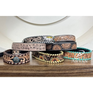 OEM Tùy Chỉnh Hot Bán Sang Trọng Tay Dụng Cụ Da Concho Chó Cổ áos Có Thể Điều Chỉnh Bò Da Nhiệm Vụ Nặng Nề Độn Vật Nuôi Cổ áos - Product Image 1