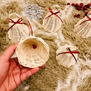 Adorno de campana de Navidad de ratán Natural tejido a mano Color personalizado lindo regalo para niños decoración de árbol de Navidad colgante - Product Image 3