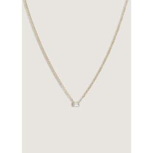 Collier flottant en or blanc solitaire avec diamant taille émeraude, perle d'eau douce plaquée rhodium, saphir, zircon, moissanite - Product Image 2