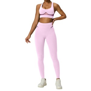 AWB6541 + AWL6541 Venta al por mayor Ropa deportiva de talla grande Sólido Soporte alto Racerback Sujetador deportivo Transpirable Leggings de cintura alta de dos piezas - Product Image 1