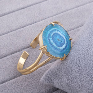 Joyería personalizada Natural azul cielo Solar cuarzo doble banda ajustable brazalete punta y galvanoplastia ajuste brazalete pulseras - Product Image 1
