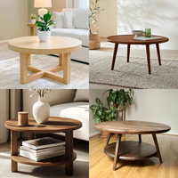 Table basse ronde avec rangement, panneau en bois moderne, design japonais à deux niveaux, meubles décoratifs pour salon