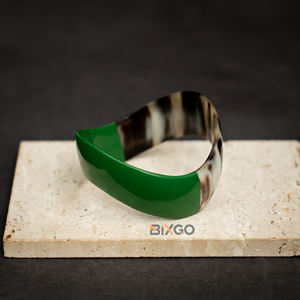 Luxury Vietnam Handicraft Half-Lacquer Green <b>Cuff</b> <b>Bracelet</b> for Women Buffalo Horn Jewelry - Product Image 1