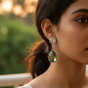 Boucles d'oreilles pendantes en améthyste verte pour femmes en argent sterling, bijoux de mode - Product Image 1