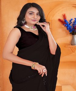 LATEST BABY <b>PINK</b> MOSS CHIFFON SILK EMBROIDERY WORK SAREE WITH UNSTITCHED BLOUSE CAUSAL WEAR WHOLESALE PRICE ETHNIC GARMENT - Product Image 6