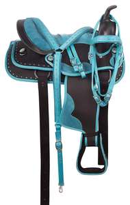 Sillín de caballo de cuero occidental de calidad superior ligero, juego de sillín de doma de carreras de barril, tachuela de gamuza sintética para inglés - Product Image 5