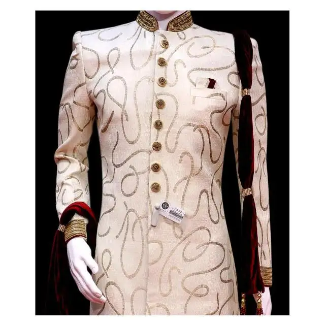Herren traditionelle schwere Seidenkurta mit Original-Spiegelarbeit für bevorstehendes Festival indische und pakistanische Kleidung
