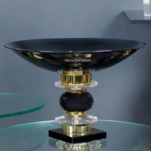 Bol de service décoratif de luxe en aluminium nordique avec dessus en verre et poignées design fantaisie, vaisselle de luxe - Product Image 5